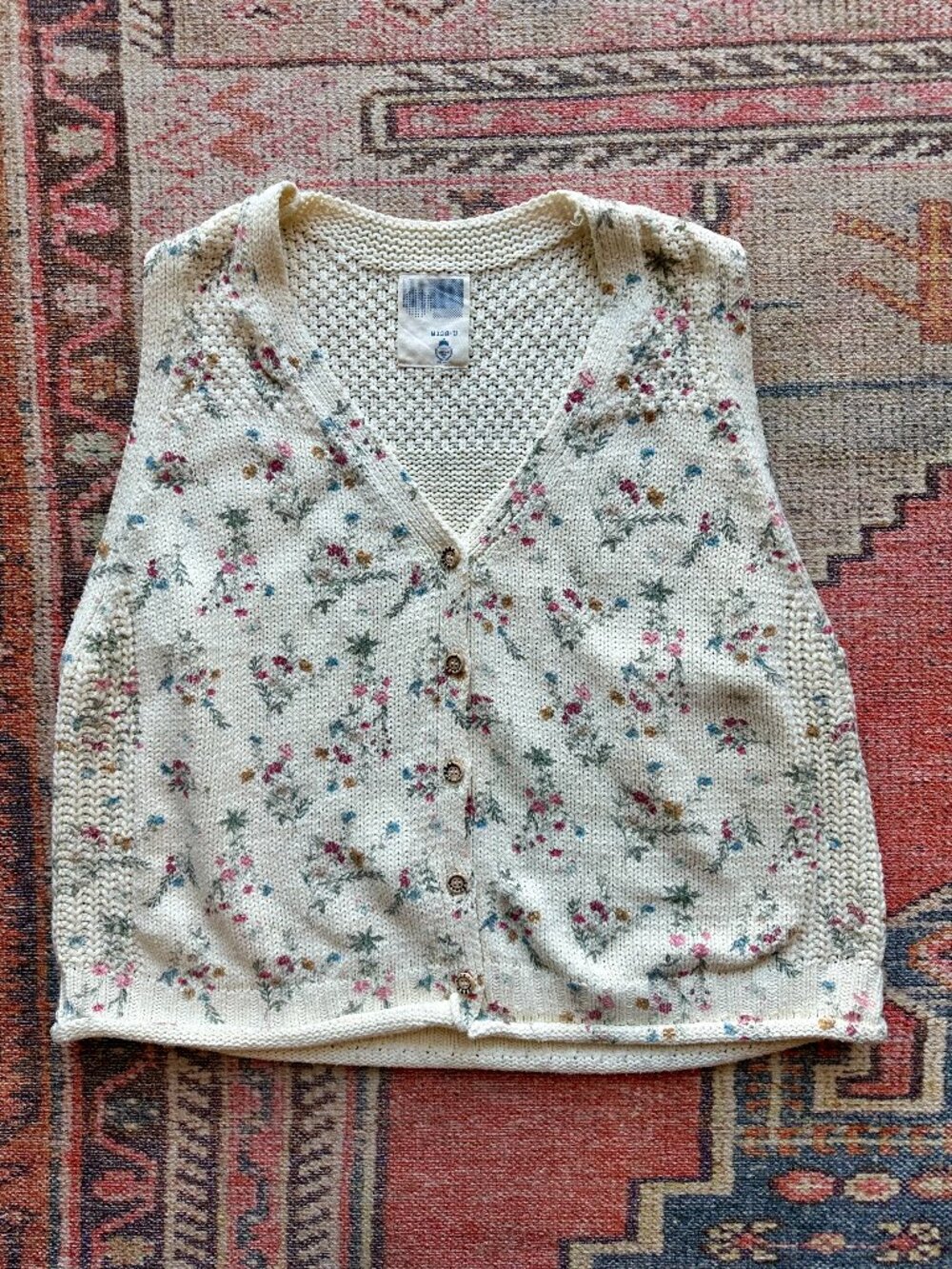 Vintage Cream Floral Knit Sweater Vest